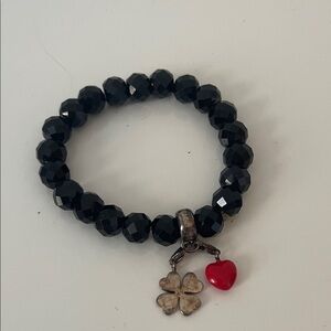 Thomas Sabo Authentic Black Beaded Bracelet with Heart and Clover Charm